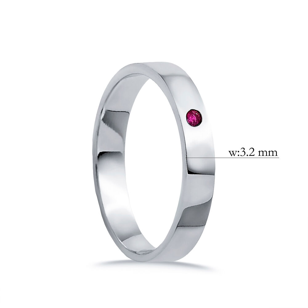 Simple Plain Ring with Tiny Ruby CZ Stone Silver Jewelry