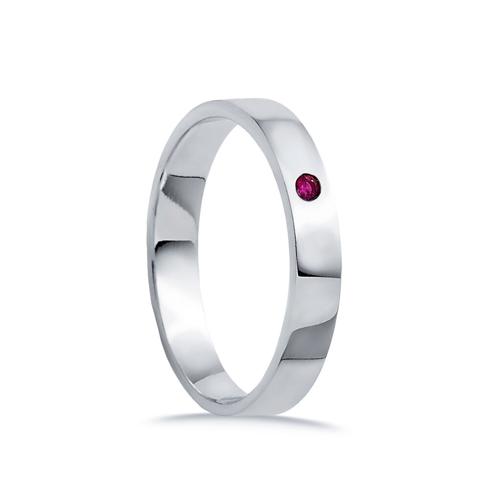 Simple Plain Ring with Tiny Ruby CZ Stone Silver Jewelry