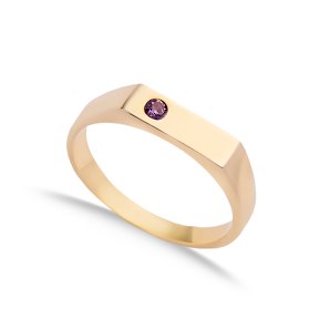 Simple Plain Ring with Tiny Amethyst CZ Stone Silver Jewelry