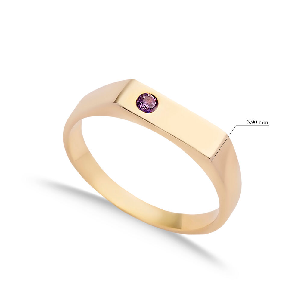 Simple Plain Ring with Tiny Amethyst CZ Stone Silver Jewelry