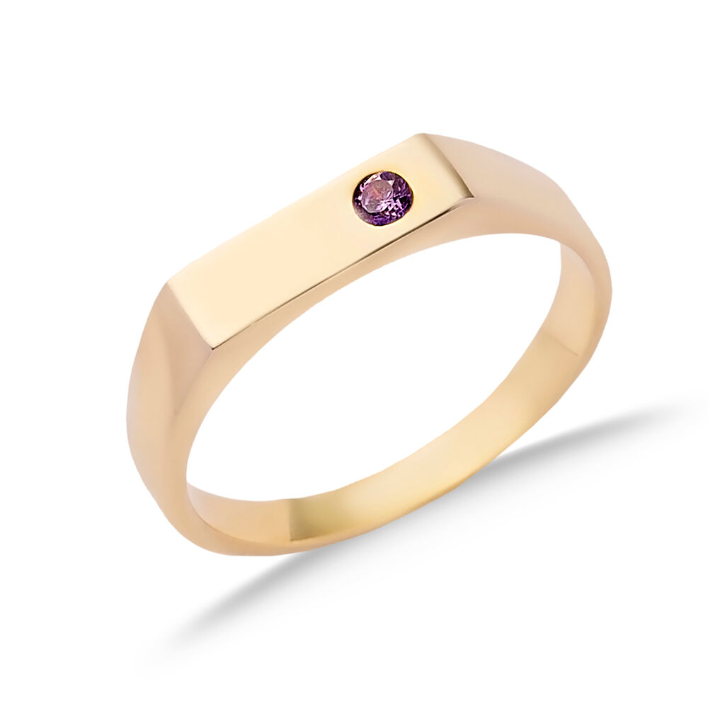 Simple Plain Ring with Tiny Amethyst CZ Stone Silver Jewelry