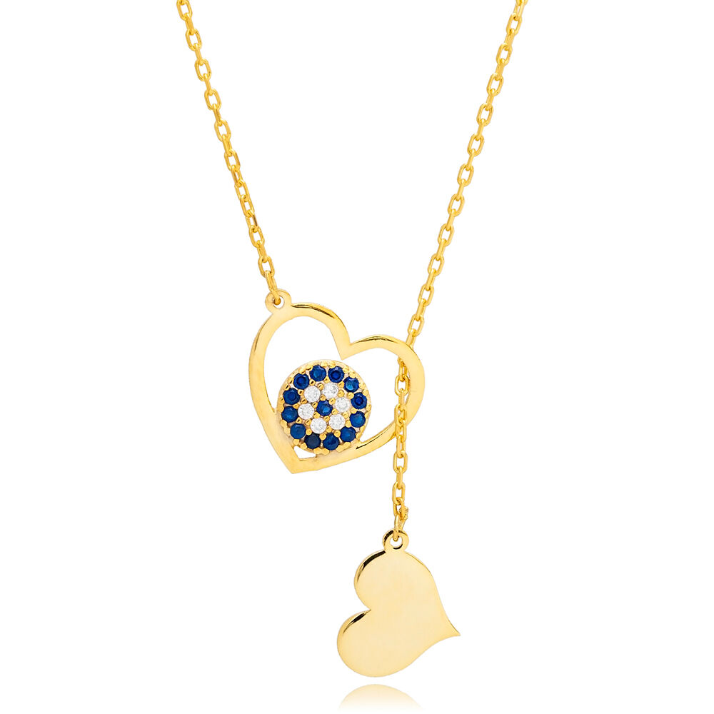 Plain Heart Design with Evil Eye 925 Silver Necklace Jewelry