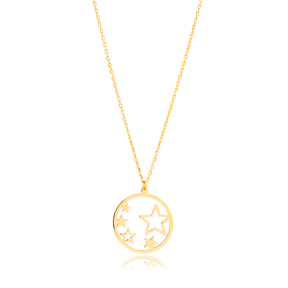 Star Circle Design Plain Style Silver Necklace Pendant