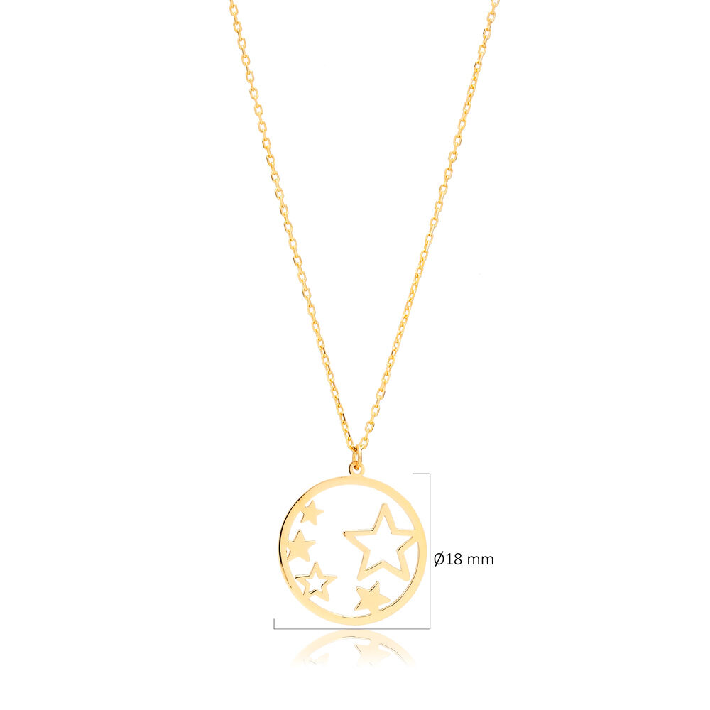 Star Circle Design Plain Style Silver Necklace Pendant