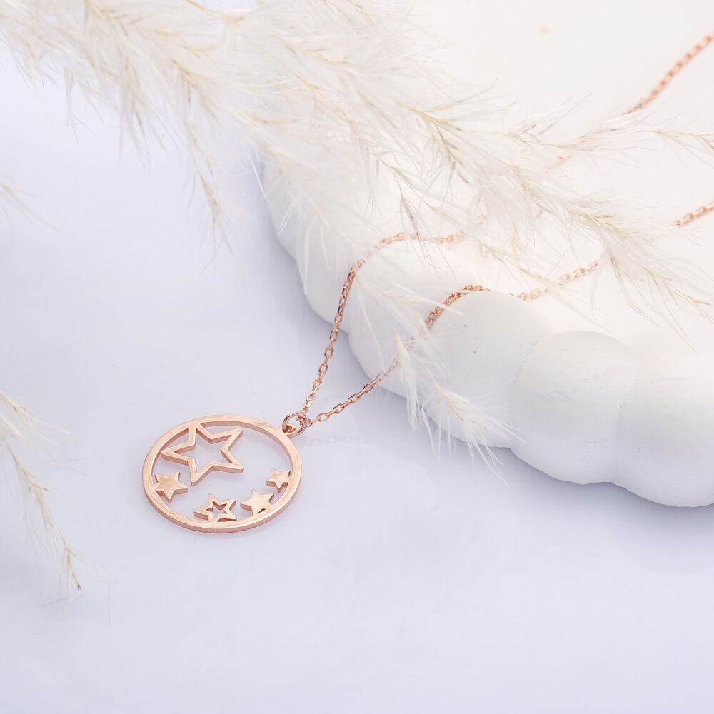 Star Circle Design Plain Style Silver Necklace Pendant