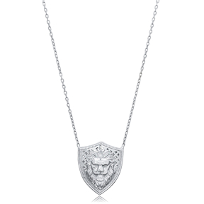 Lion Medallion Design Handmade Turkish Silver Charm Necklace