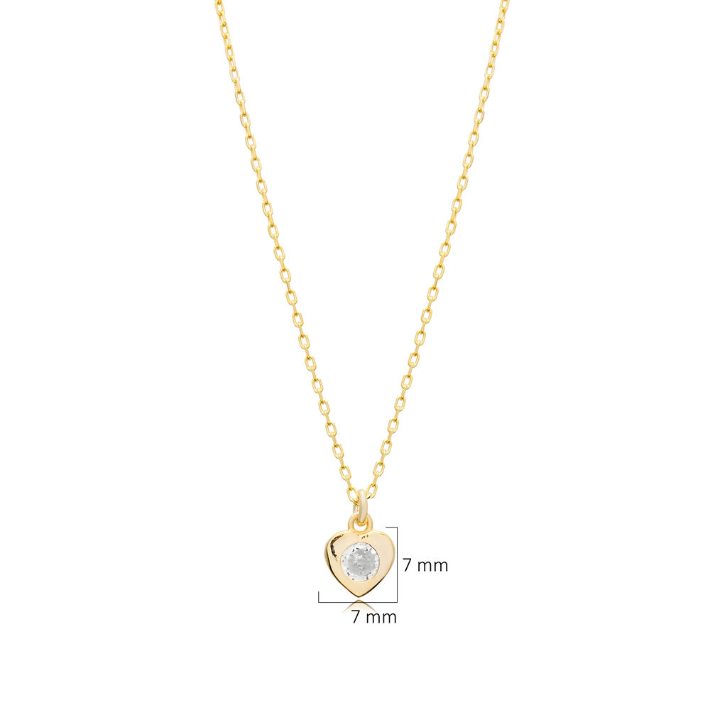 Tiny Heart Design CZ Stone Turkish Silver Charm Necklace