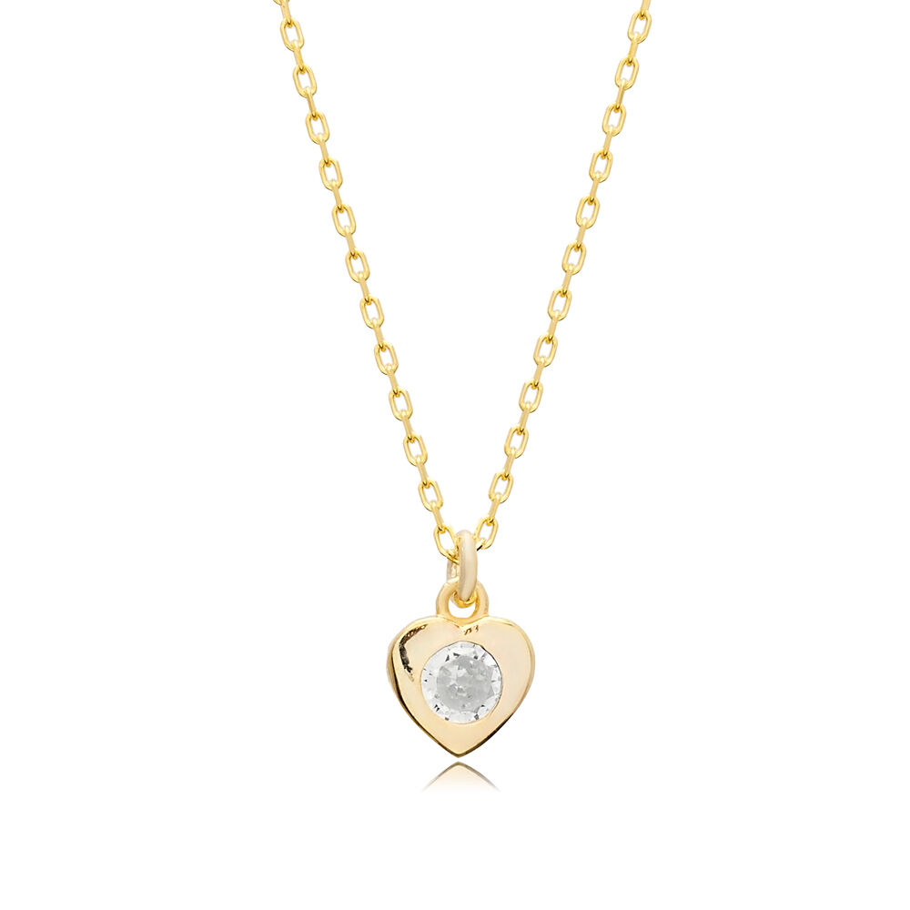 Tiny Heart Design CZ Stone Turkish Silver Charm Necklace