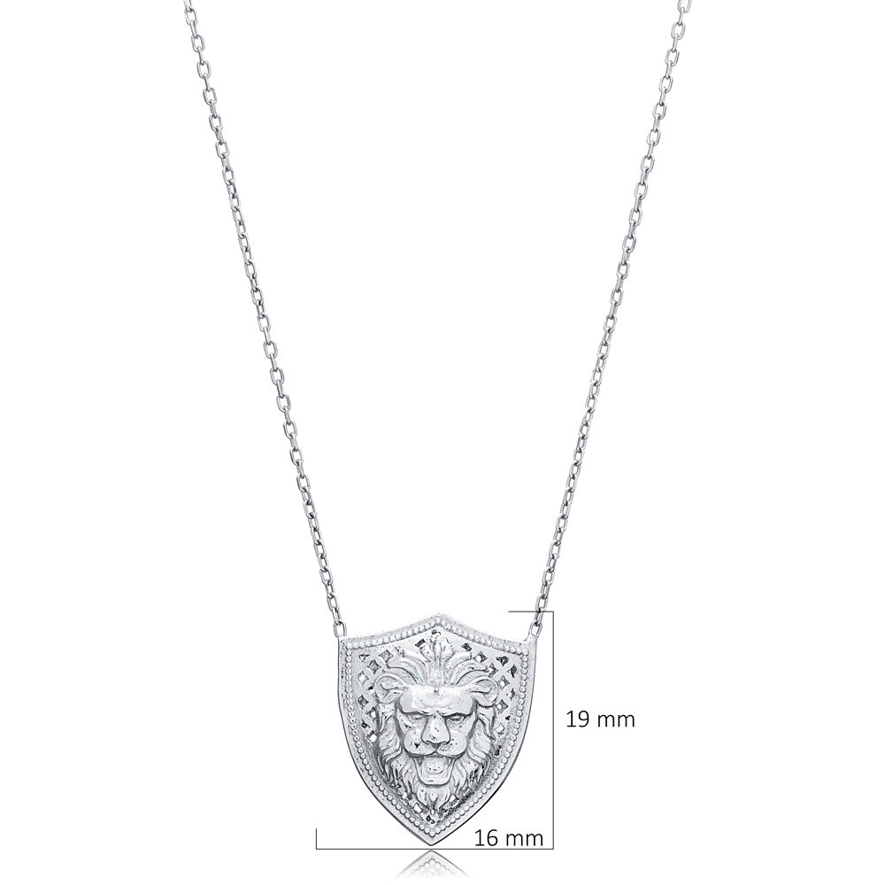 Lion Medallion Design Handmade Turkish Silver Charm Necklace