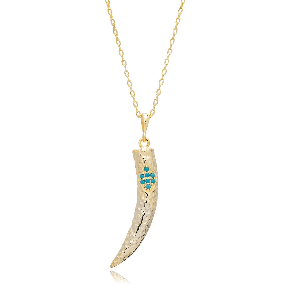 Ivory Design Turquoise CZ Sterling Silver Charm Necklace