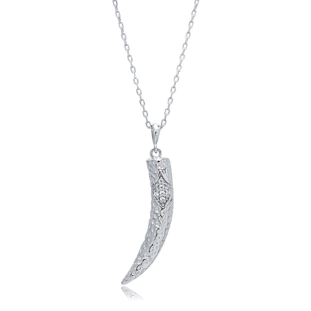 Ivory Design Clear CZ Sterling Silver Charm Necklace Pendant