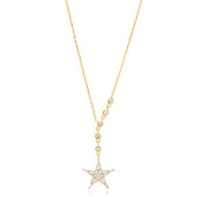 Dainty Star Design CZ Sterling Silver Charm Pendant Necklace