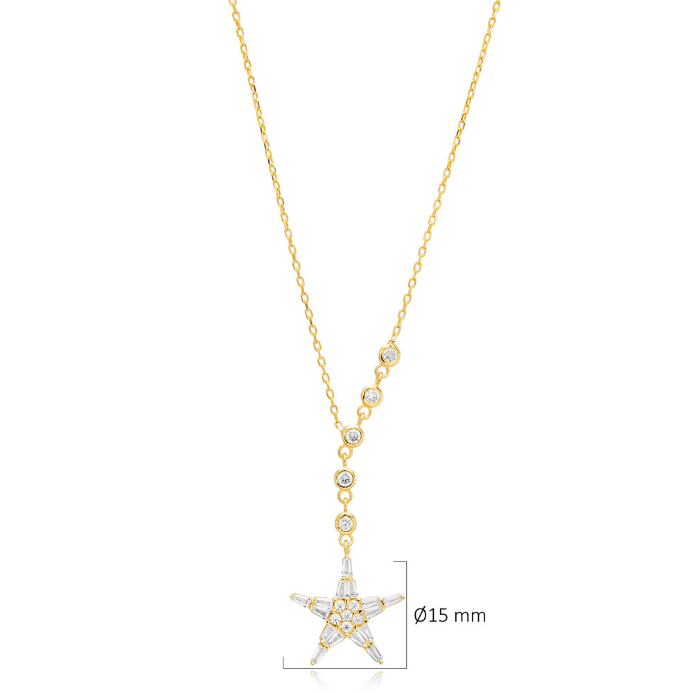 Dainty Star Design CZ Sterling Silver Charm Pendant Necklace