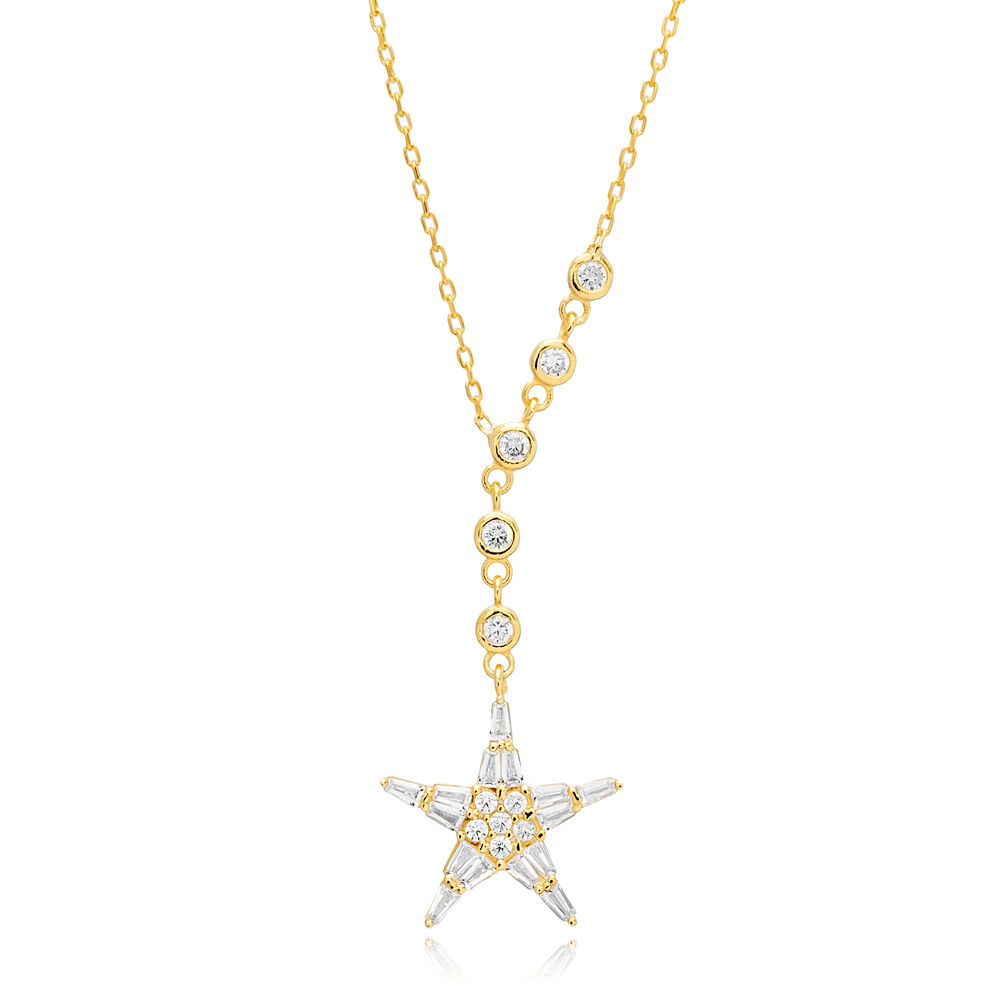 Dainty Star Design CZ Sterling Silver Charm Pendant Necklace