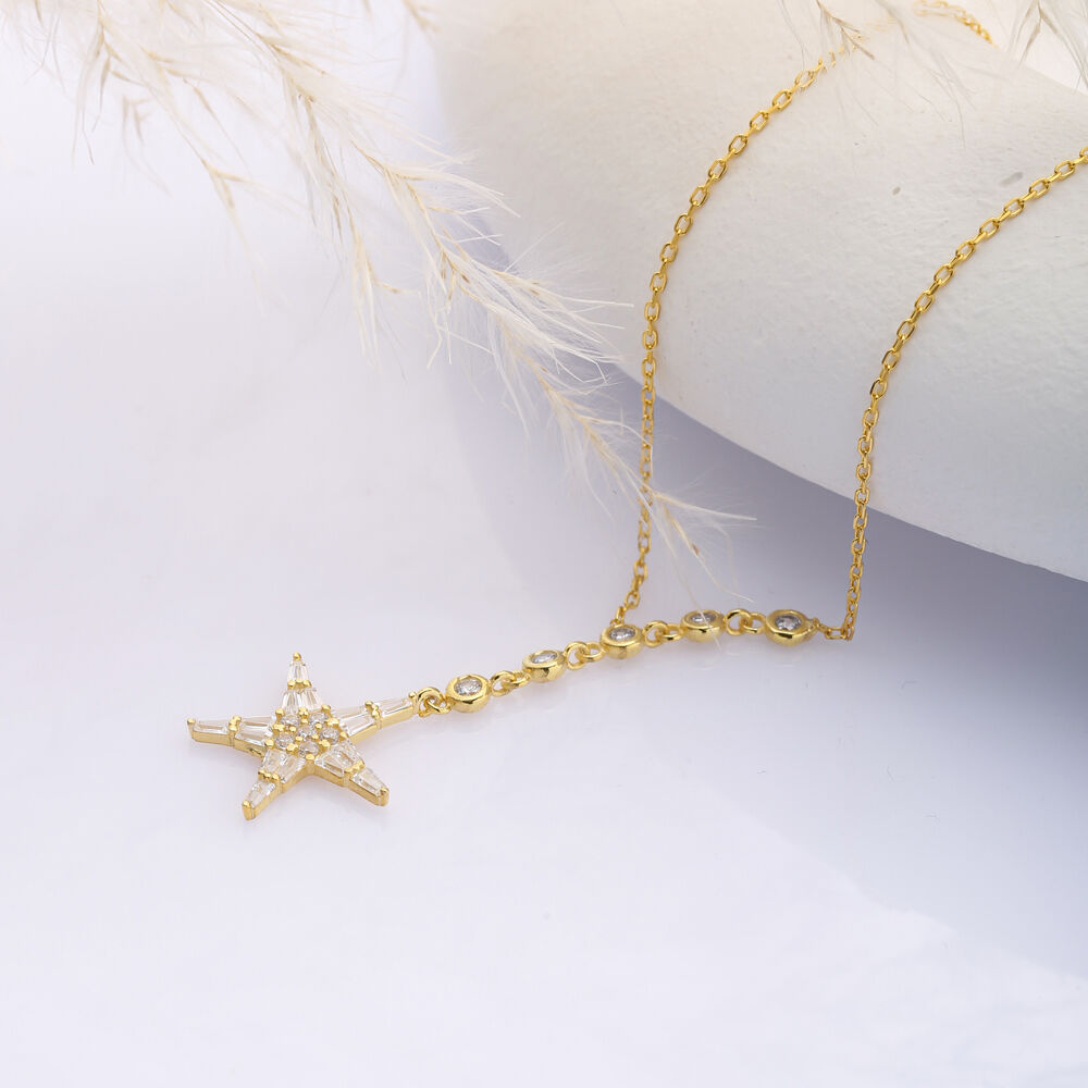 Dainty Star Design CZ Sterling Silver Charm Pendant Necklace