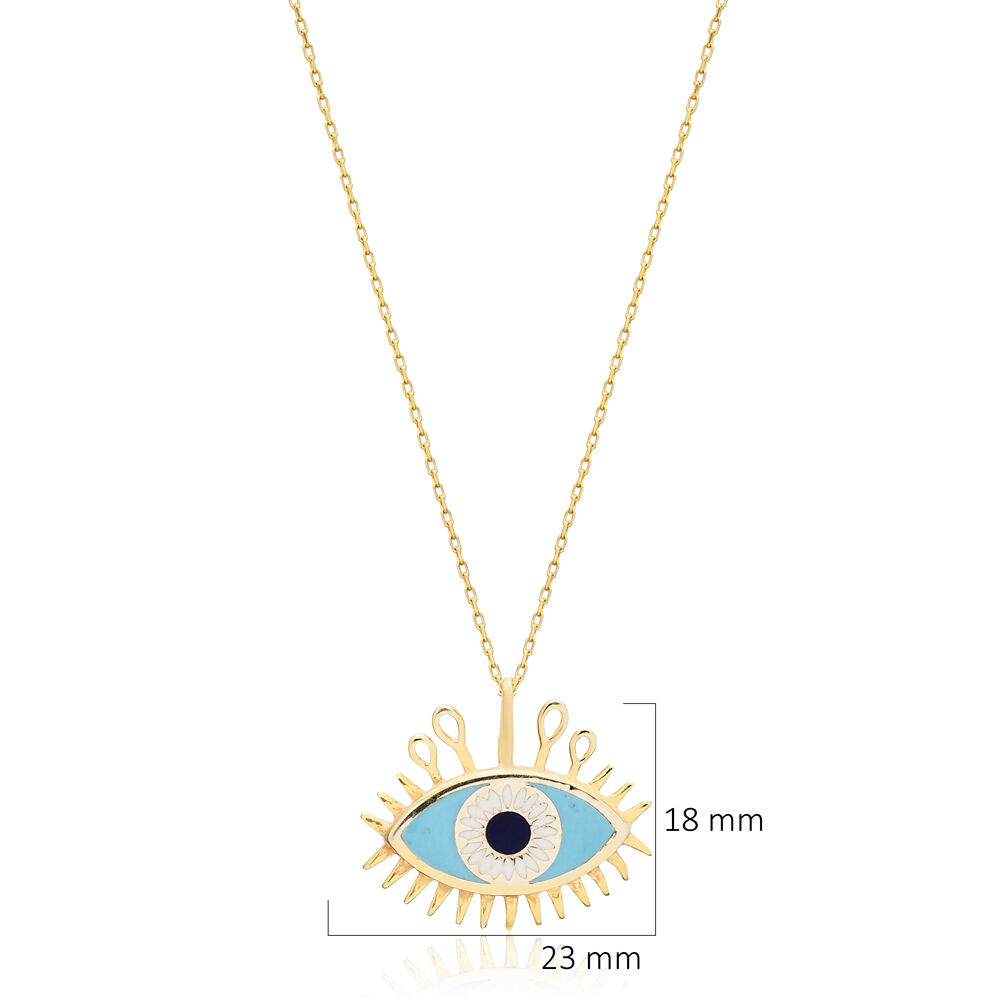 Blue Evil Eye Design Enamel Sterling Silver Charm Necklace