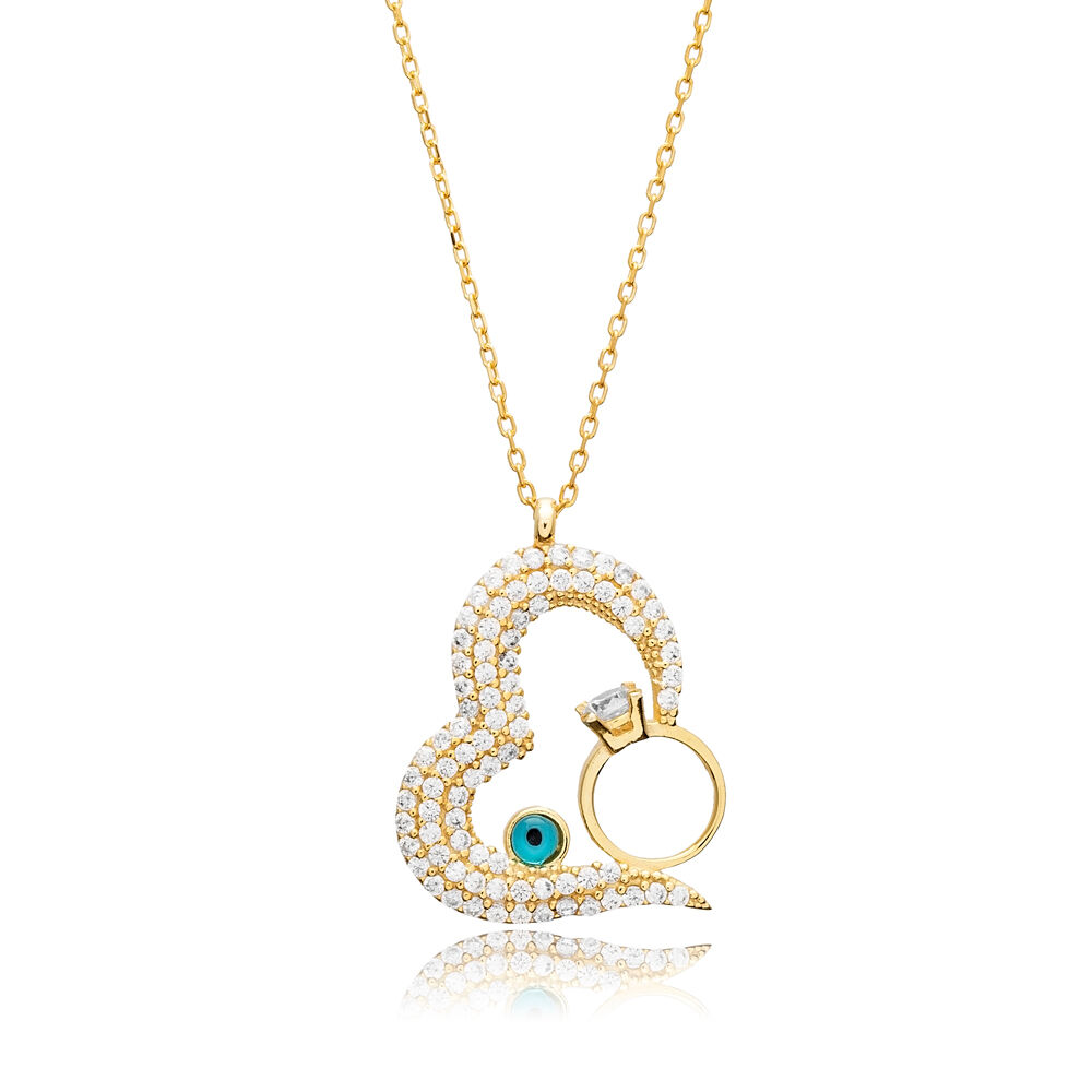 Heart Design with Evil Eye 925 Sterling Silver Charm Necklace