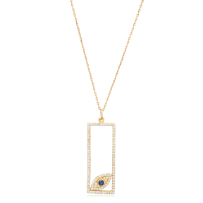 Rectangle Design with Evil Eye Sterling Silver Charm Necklace