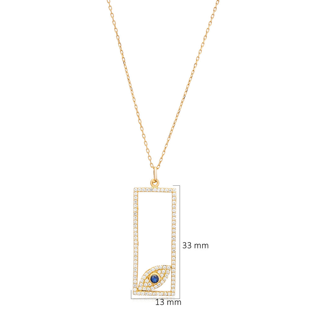 Rectangle Design with Evil Eye Sterling Silver Charm Necklace