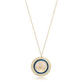 Istanbul Silhouette Round Design Enamel Silver Charm Necklace