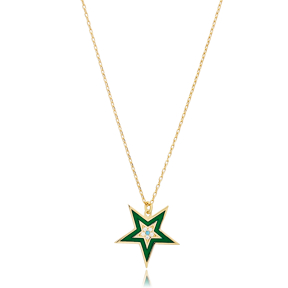 Green Enamel Star Design Wholesale Silver Charm Necklace