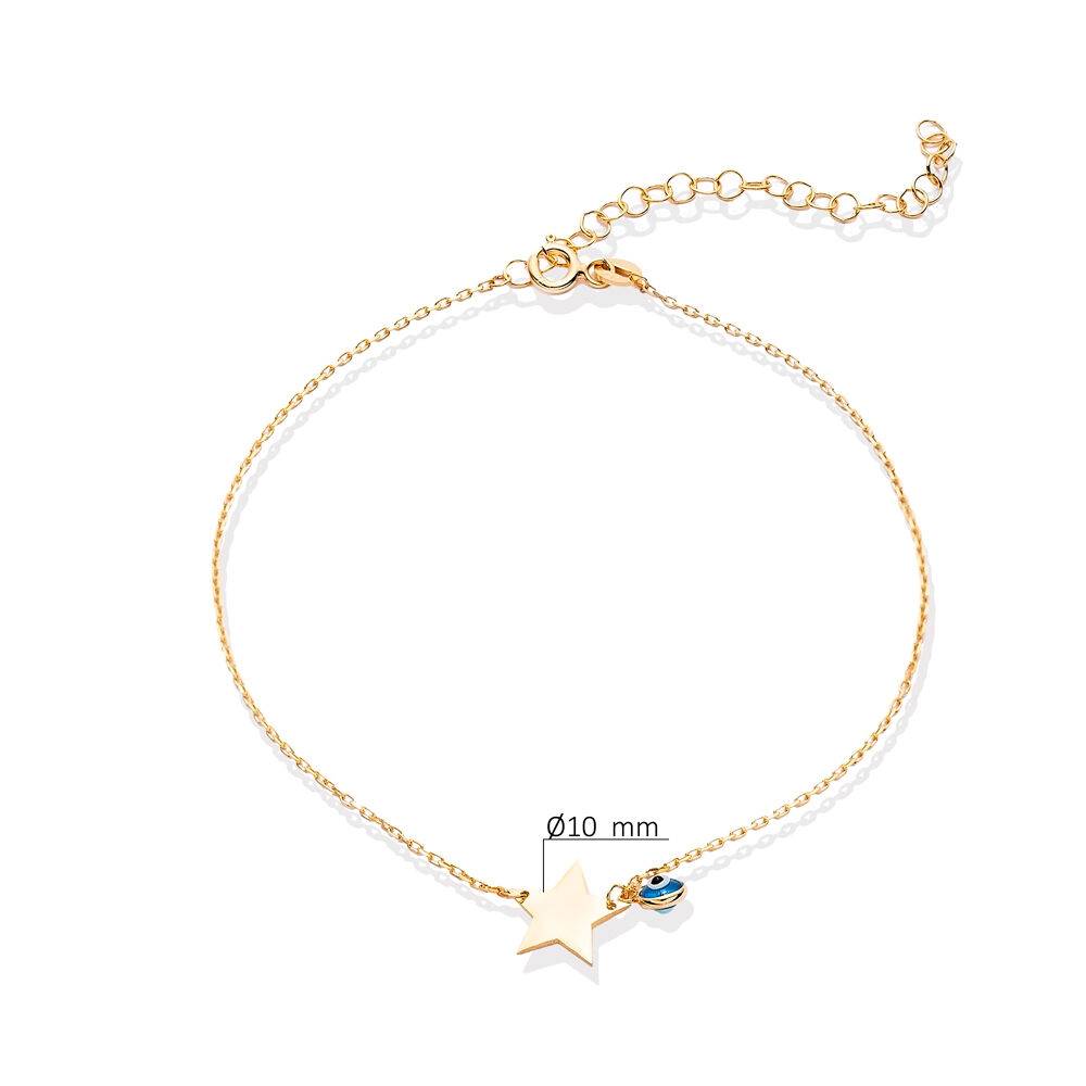 Star Design Plain with Evil Eye Wholesale Silver Anklet