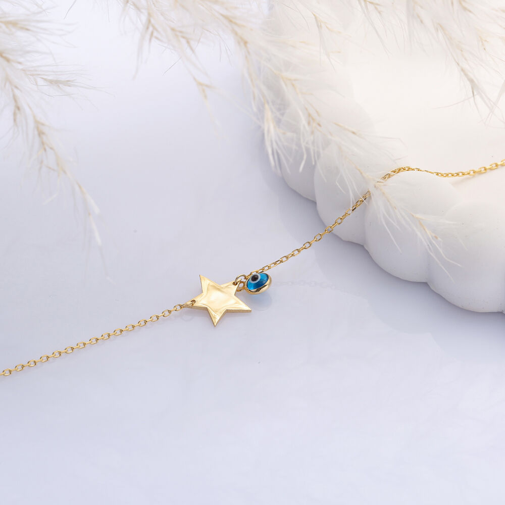 Star Design Plain with Evil Eye Wholesale Silver Anklet