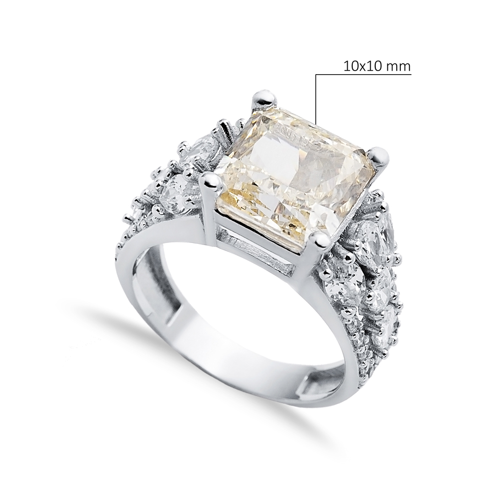 Off White CZ Stone Square Design 925 Silver Cluster Ring