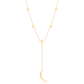 Elegant Multiple Star And Moon Design Y Necklace Pendant