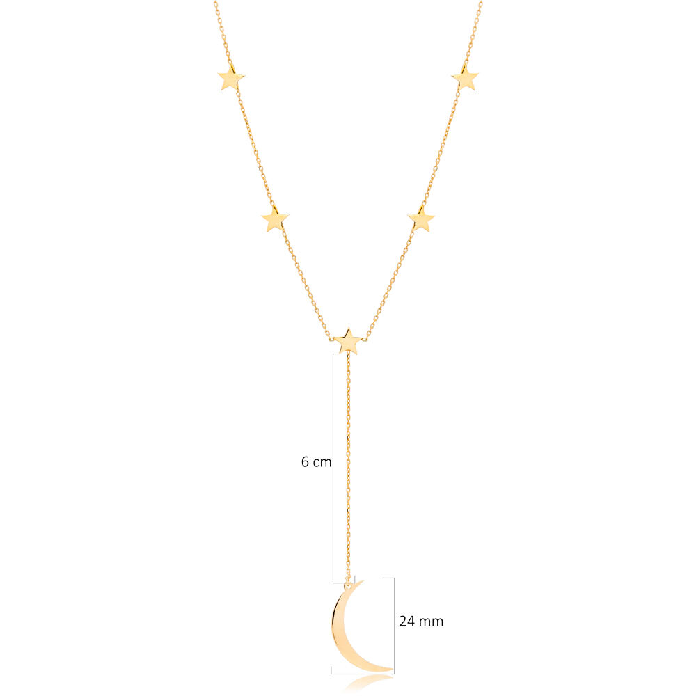 Elegant Multiple Star And Moon Design Y Necklace Pendant