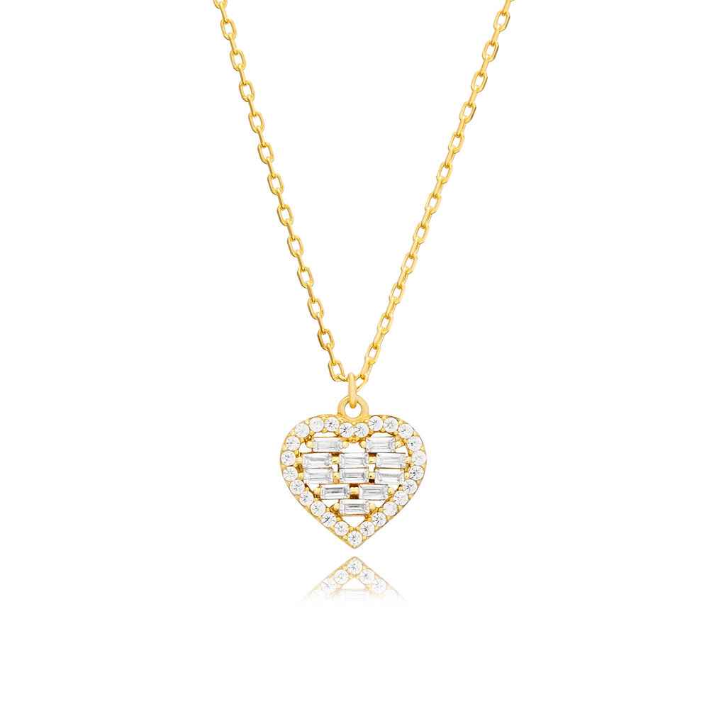 Dainty Heart Design CZ Stone Charm Necklace Pendant