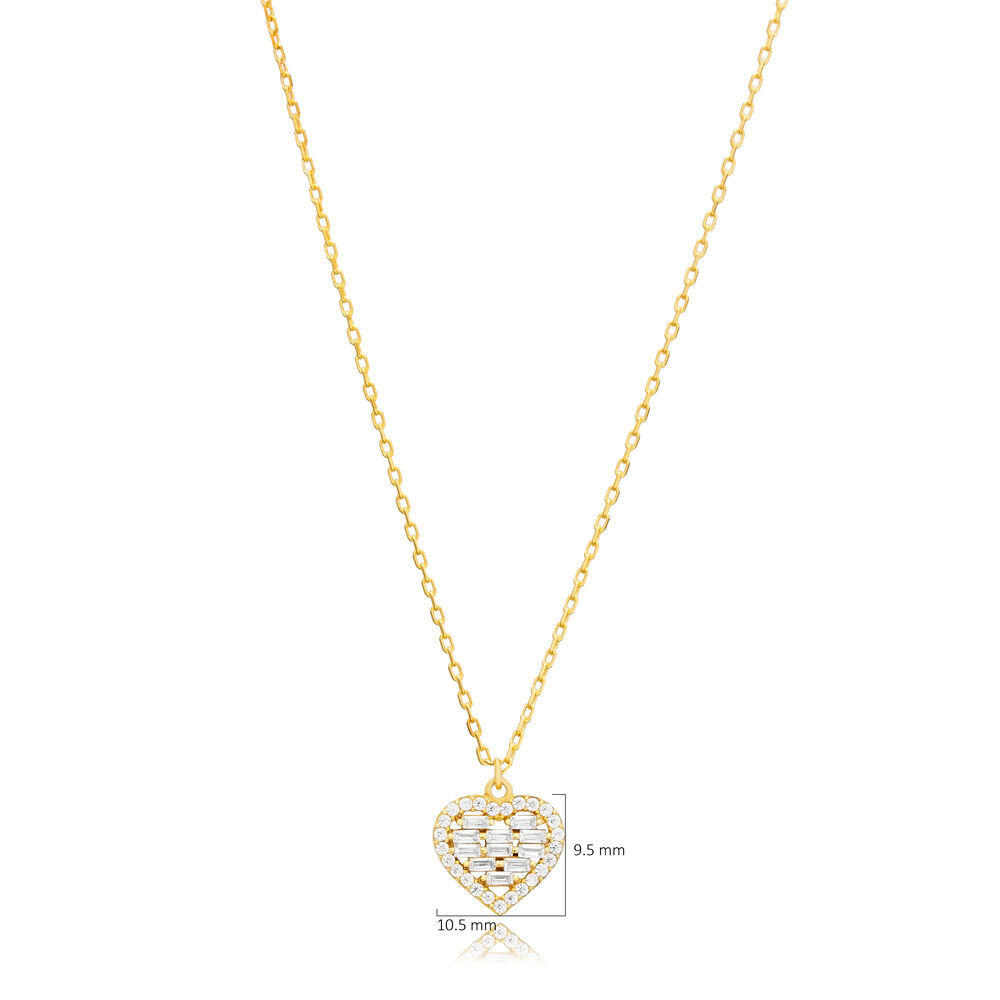 Dainty Heart Design CZ Stone Charm Necklace Pendant