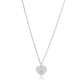 Dainty Heart Design CZ Stone Charm Necklace Pendant