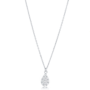 Dainty Drop Design CZ Stone Charm Necklace Pendant