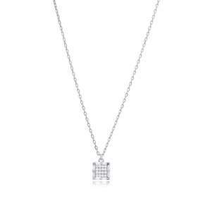 Elegant Square Design CZ Stone Charm Necklace Pendant