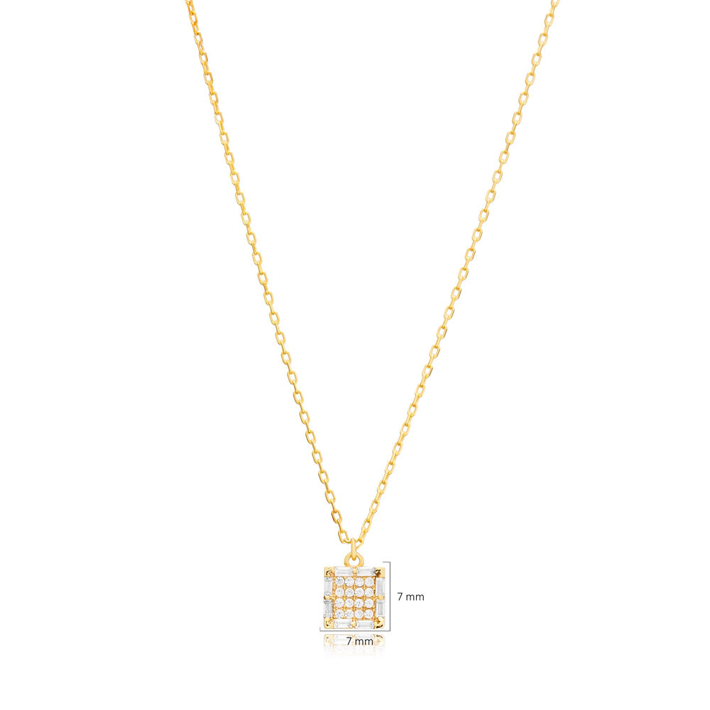 Elegant Square Design CZ Stone Charm Necklace Pendant