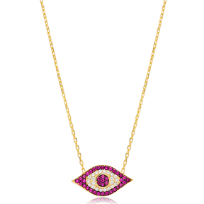 Ruby CZ Evil Eye Silver Necklace Pendant Wholesale Jewelry