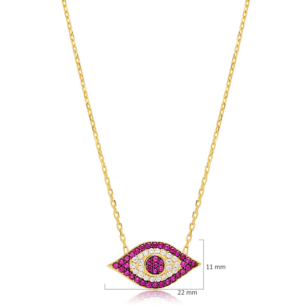 Ruby CZ Evil Eye Silver Necklace Pendant Wholesale Jewelry