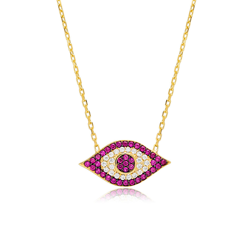 Ruby CZ Evil Eye Silver Necklace Pendant Wholesale Jewelry