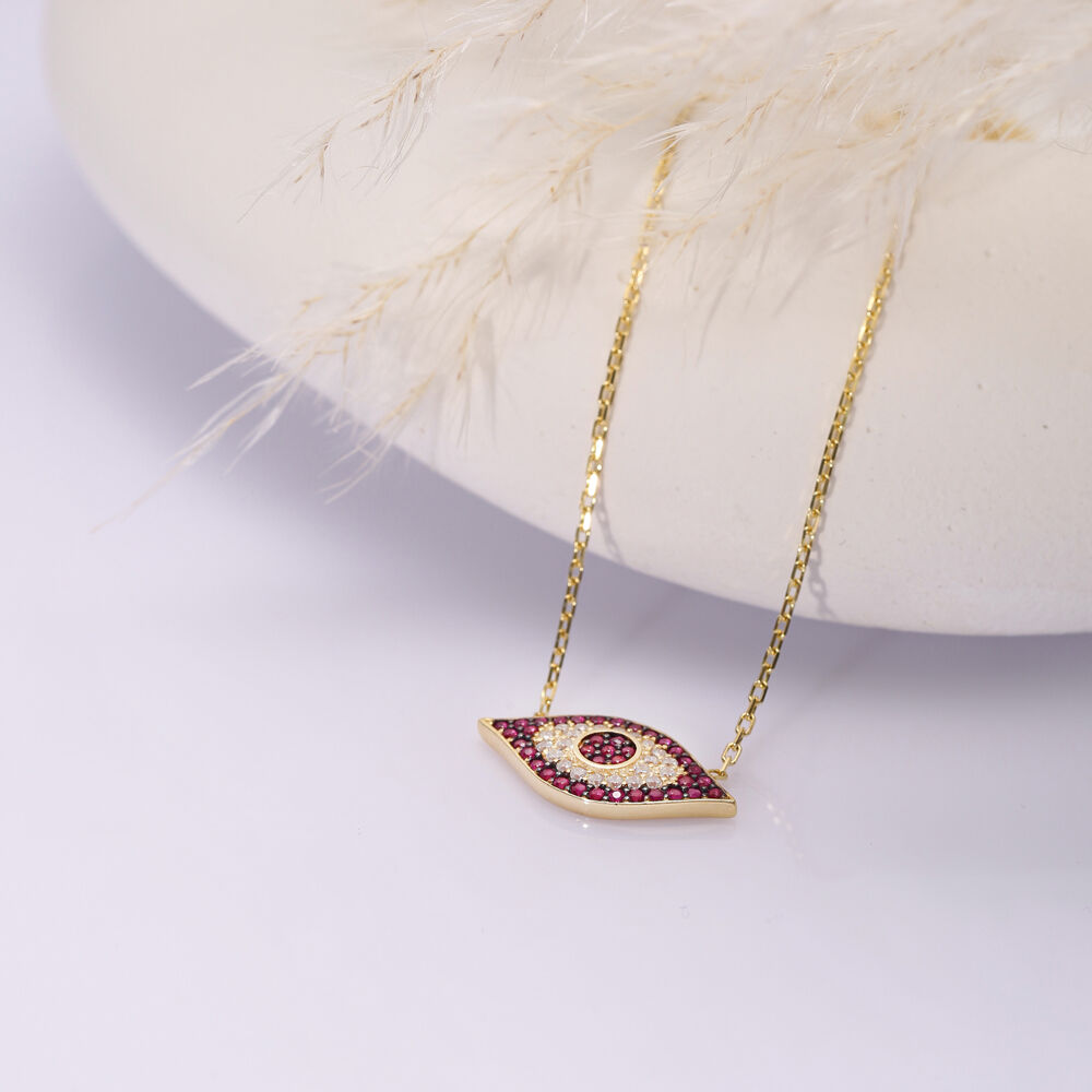 Ruby CZ Evil Eye Silver Necklace Pendant Wholesale Jewelry