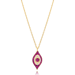 Ruby CZ Evil Eye Silver Necklace Wholesale Jewelry