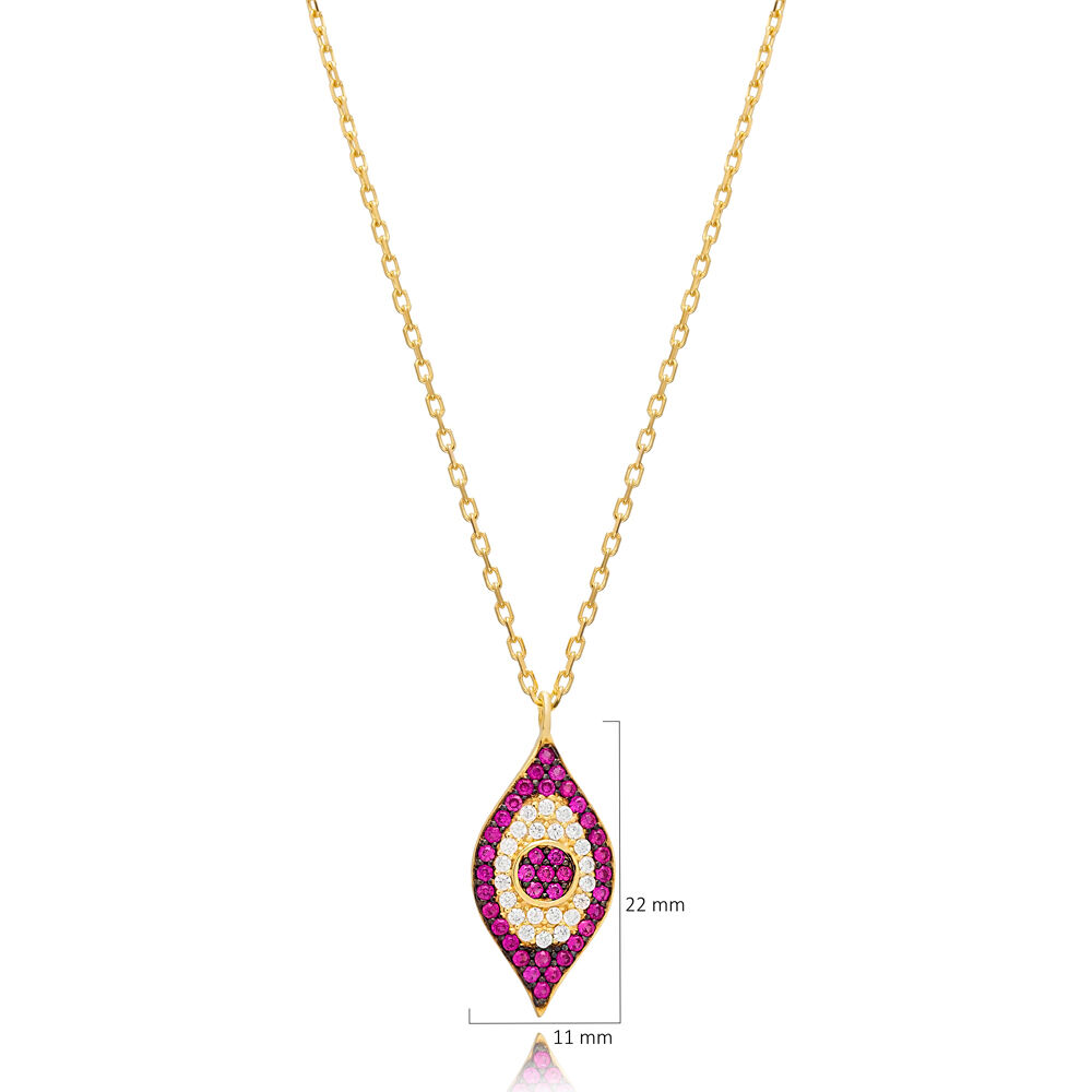 Ruby CZ Evil Eye Silver Necklace Wholesale Jewelry