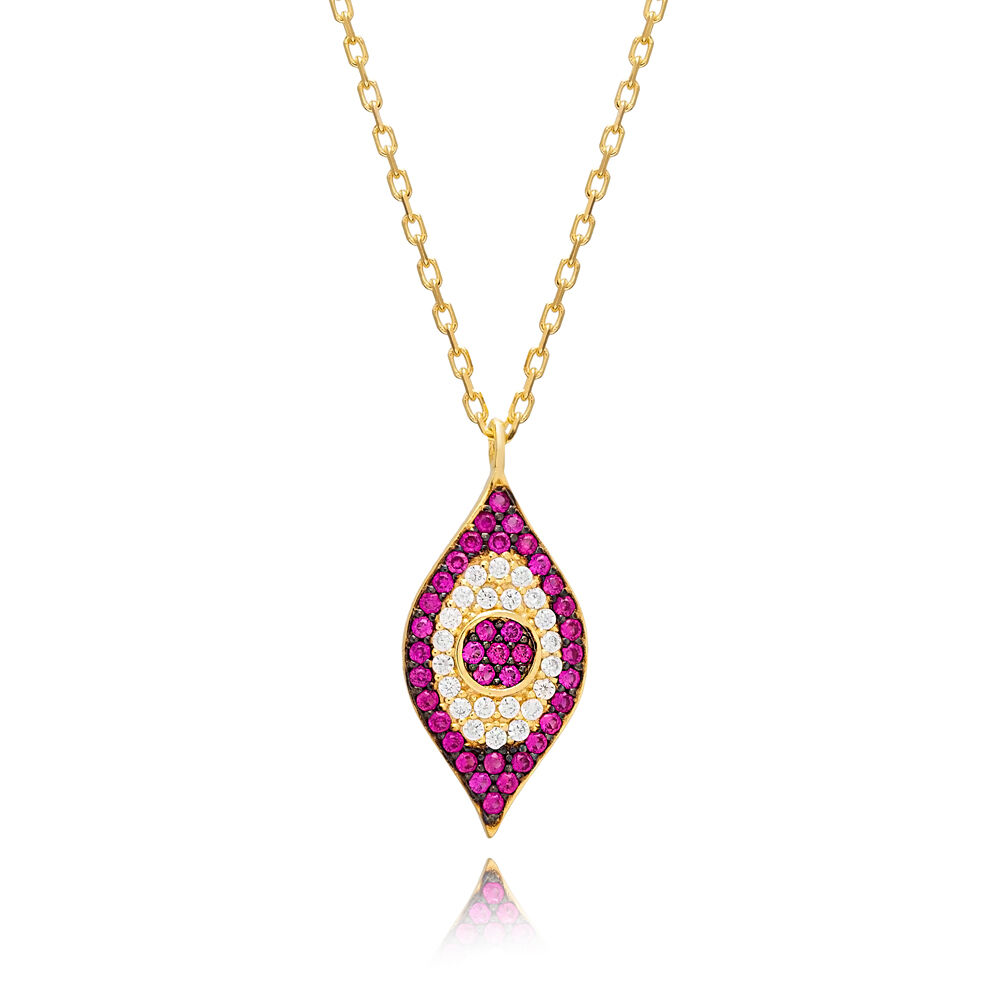 Ruby CZ Evil Eye Silver Necklace Wholesale Jewelry