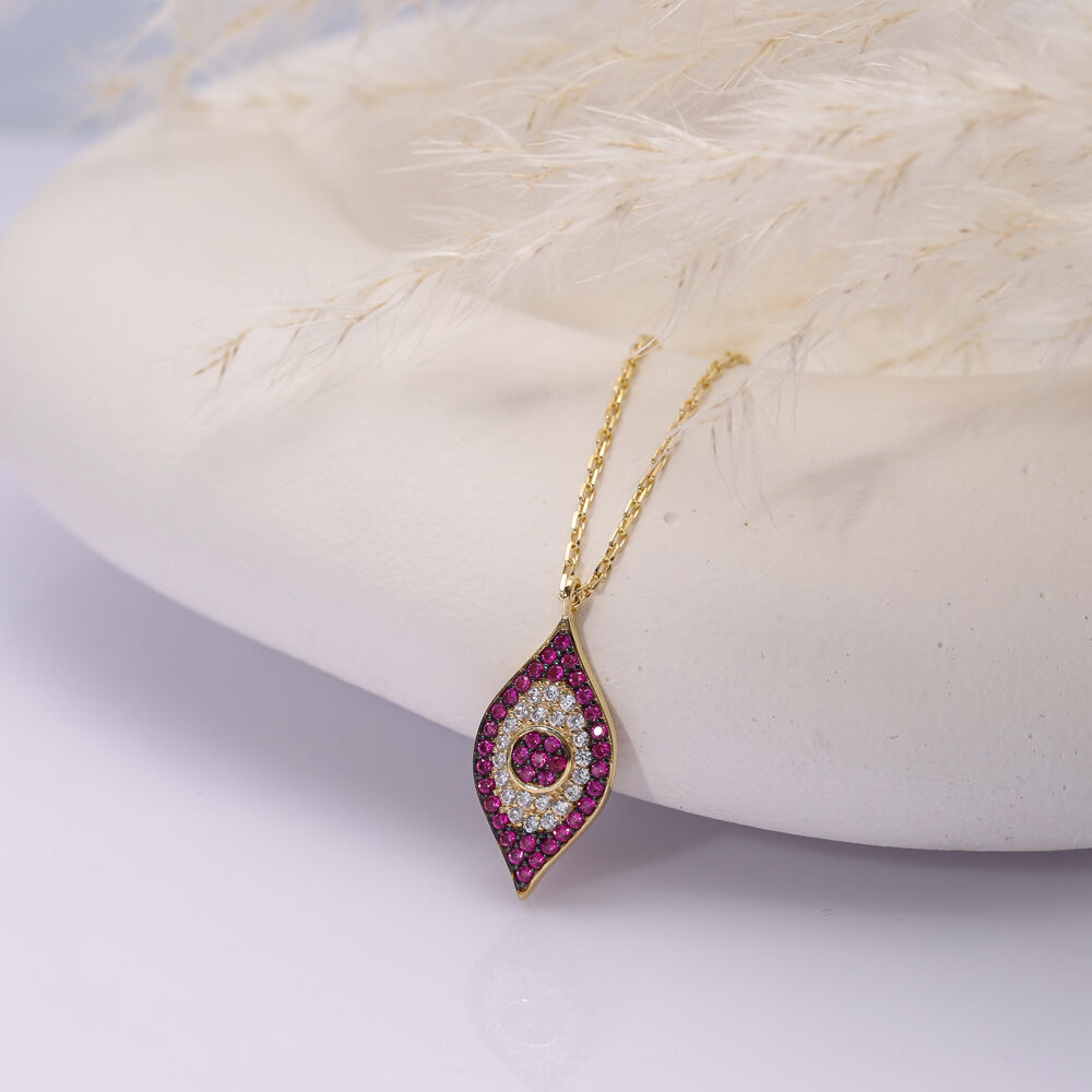 Ruby CZ Evil Eye Silver Necklace Wholesale Jewelry