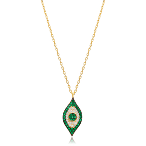 Emerald CZ Evil Eye Silver Necklace Wholesale Jewelry