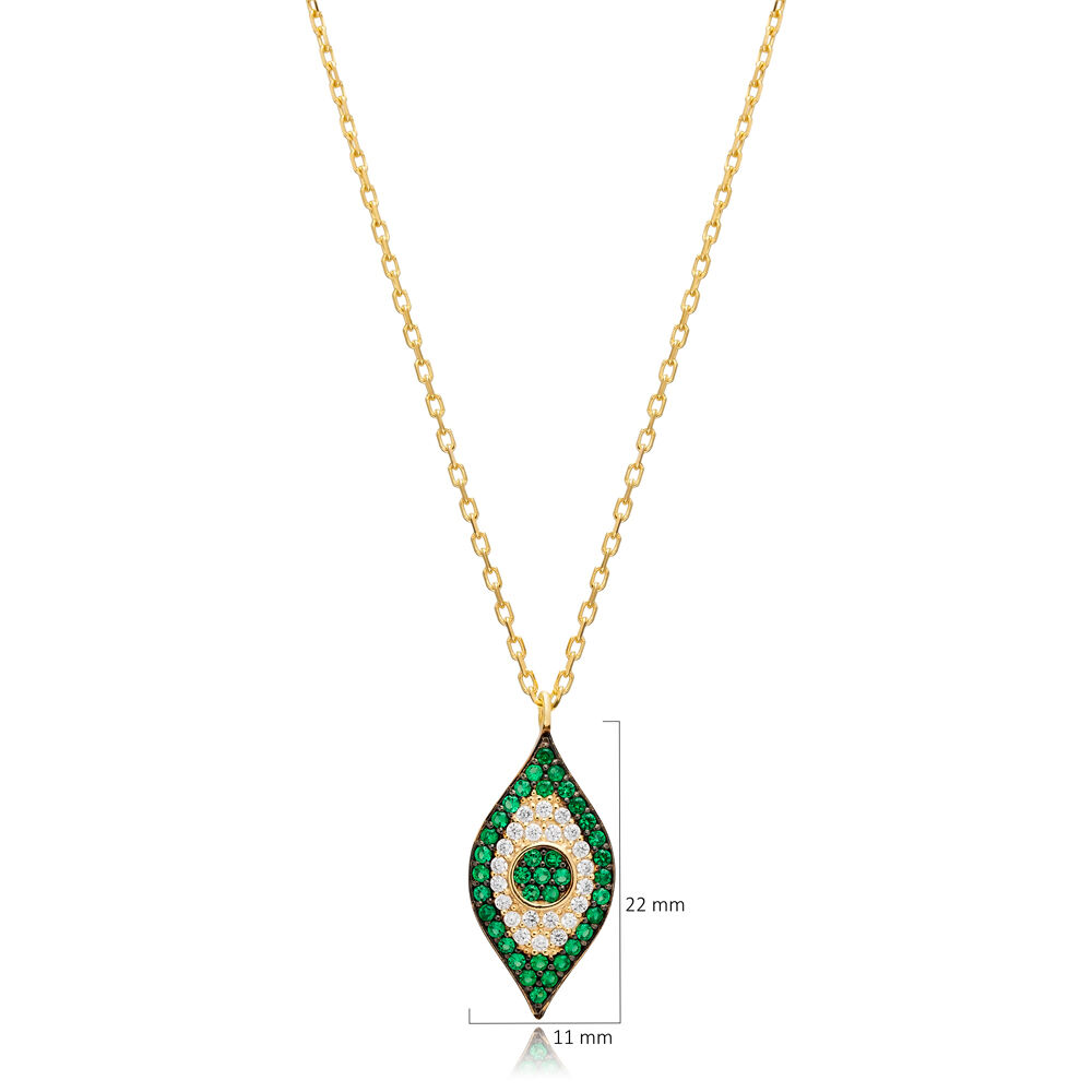 Emerald CZ Evil Eye Silver Necklace Wholesale Jewelry