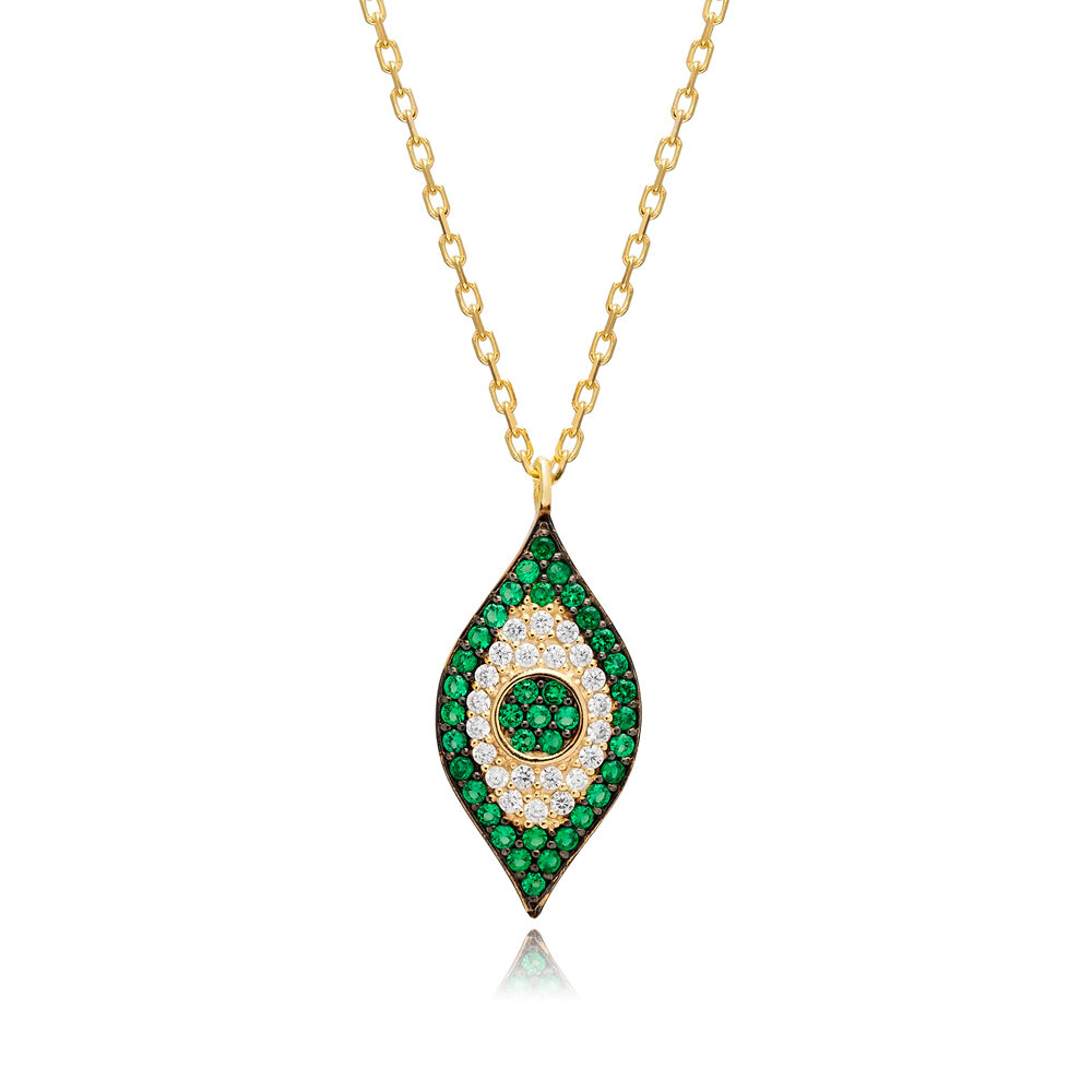 Emerald CZ Evil Eye Silver Necklace Wholesale Jewelry