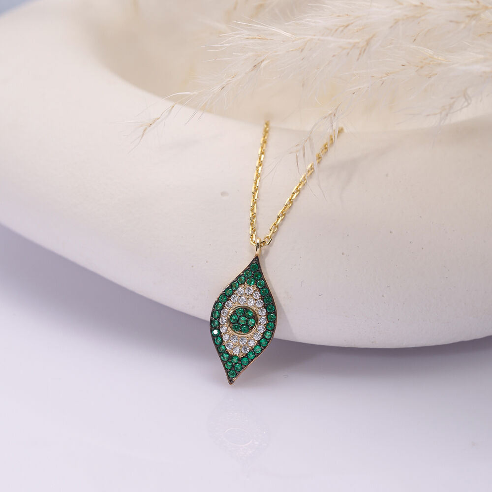 Emerald CZ Evil Eye Silver Necklace Wholesale Jewelry