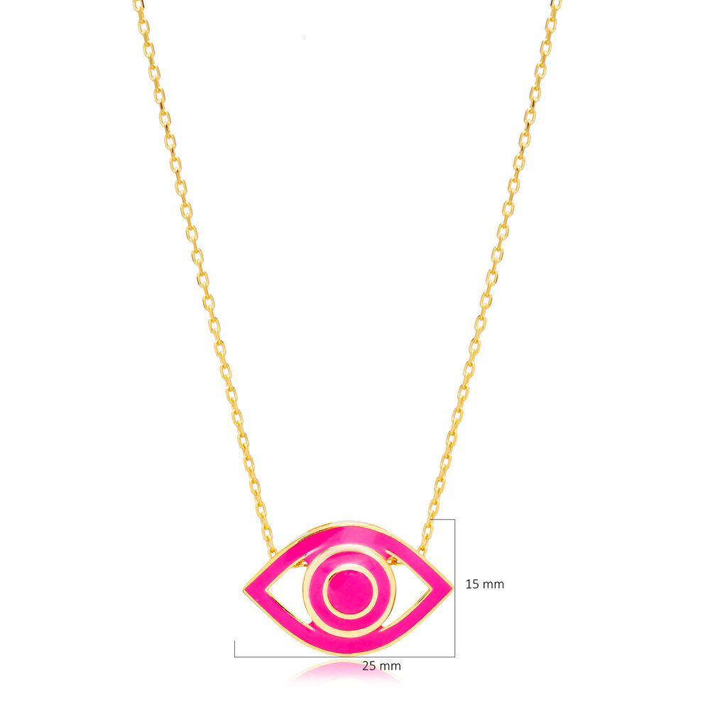 Eye Design Pink Enamel Wholesale Handmade 925 Silver Sterling Necklace