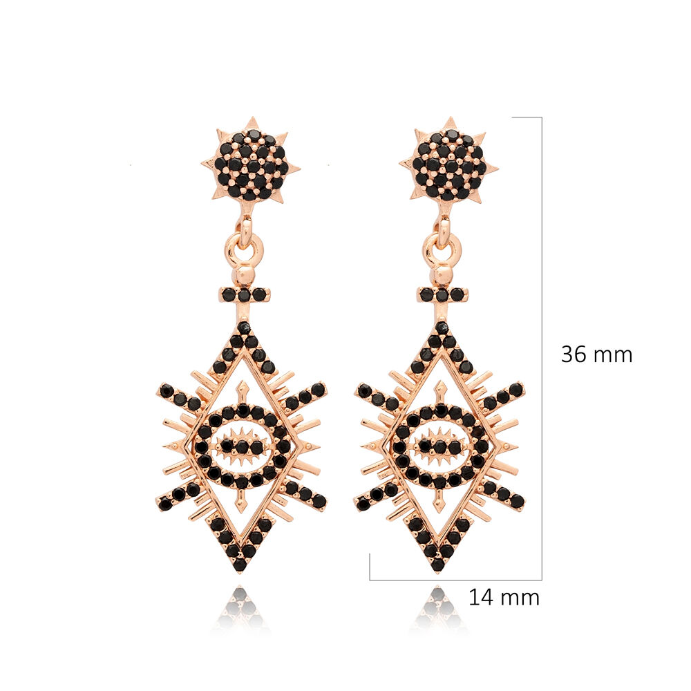 Black CZ Evil Eye Design Wholesale 925 Sterling Silver Earrings